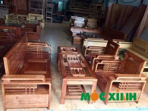 bàn ghế phòng khách gỗ Xoan Đào Lam Phi mặt liền